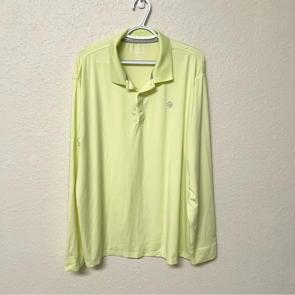 Coolibar Collar Shirt Mens Golf Polo Erodym UPF 50 Performance Size XXL Yellow